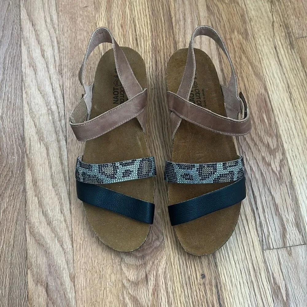 NAOT Footwear Krista Sandals Latte Brown/ Black Leather Women’s 42 - Picture 2 of 9